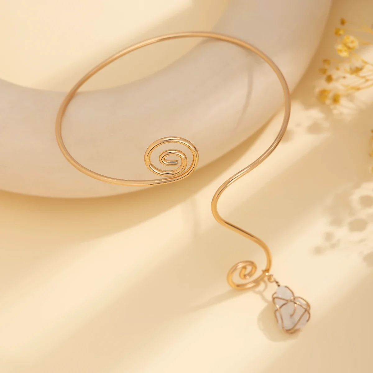 New Creative Water Drop Stone Pendant Open Cuff Bangles for Women Wed Bridal Goth Geometric Arm Bracelet Aesthetic Jewelry image 5
