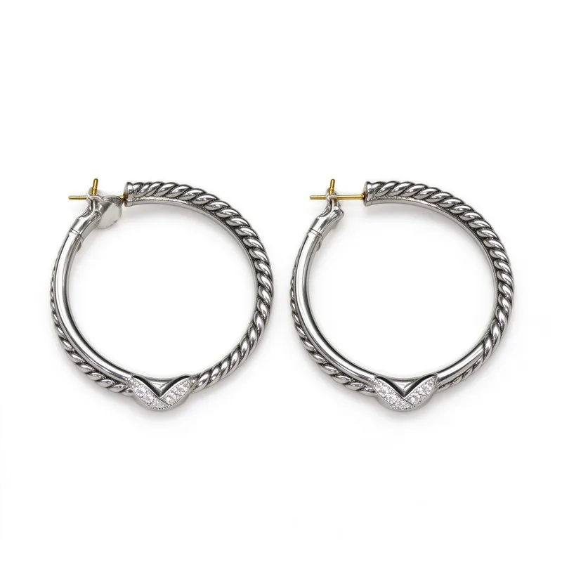 Twisted Cable Hoop Earrings for Women, XShape Knot Design Half Hoop Pave CubicZirconia, Silver Tone Alloy Earrings Gold Post,Cable Texture Sparkling Stones, Secure Backing,Elegant Statement Jewelry Gift for Her, DailyWear Office Party Date, Sparkling