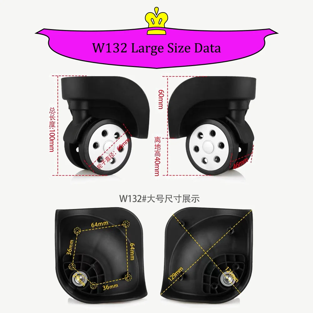 W132 Wheels Suitcase Luggage Customs Box Repair Pulley Durable Boarding Case High Quality Material Selection Replacement Rollers