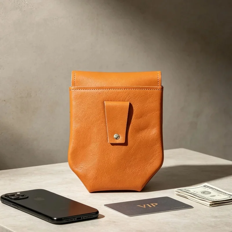 Vintage Waist Belt Bag For Men Big Mobile Phone Bag Genuine Leather Thick Shell Cell Phone With Protect Case Pocket Holder