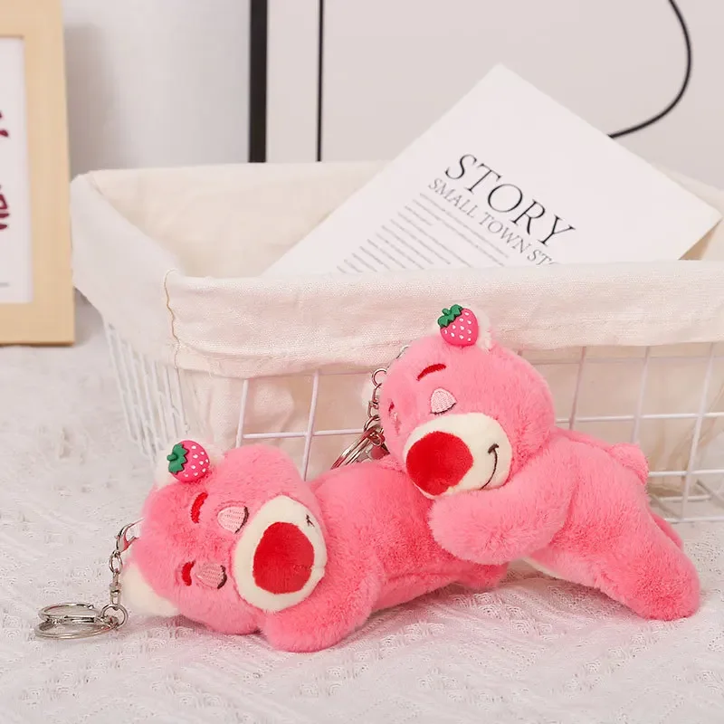 New Cute Bear Key Chain Creative Cartoon Stuffed Toy Strawberry Doll Bag Car Student Mobile Phone Pendant Ornaments Gift Trinket