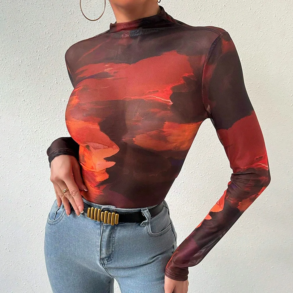 قميص Mia Muse النسائي ذو المقاس النحيف بأكمام طويلة للخريف متدرج باللون الأخضر وياقة واقفة قميص أساسي أنيق للارتداء غير الرسمي