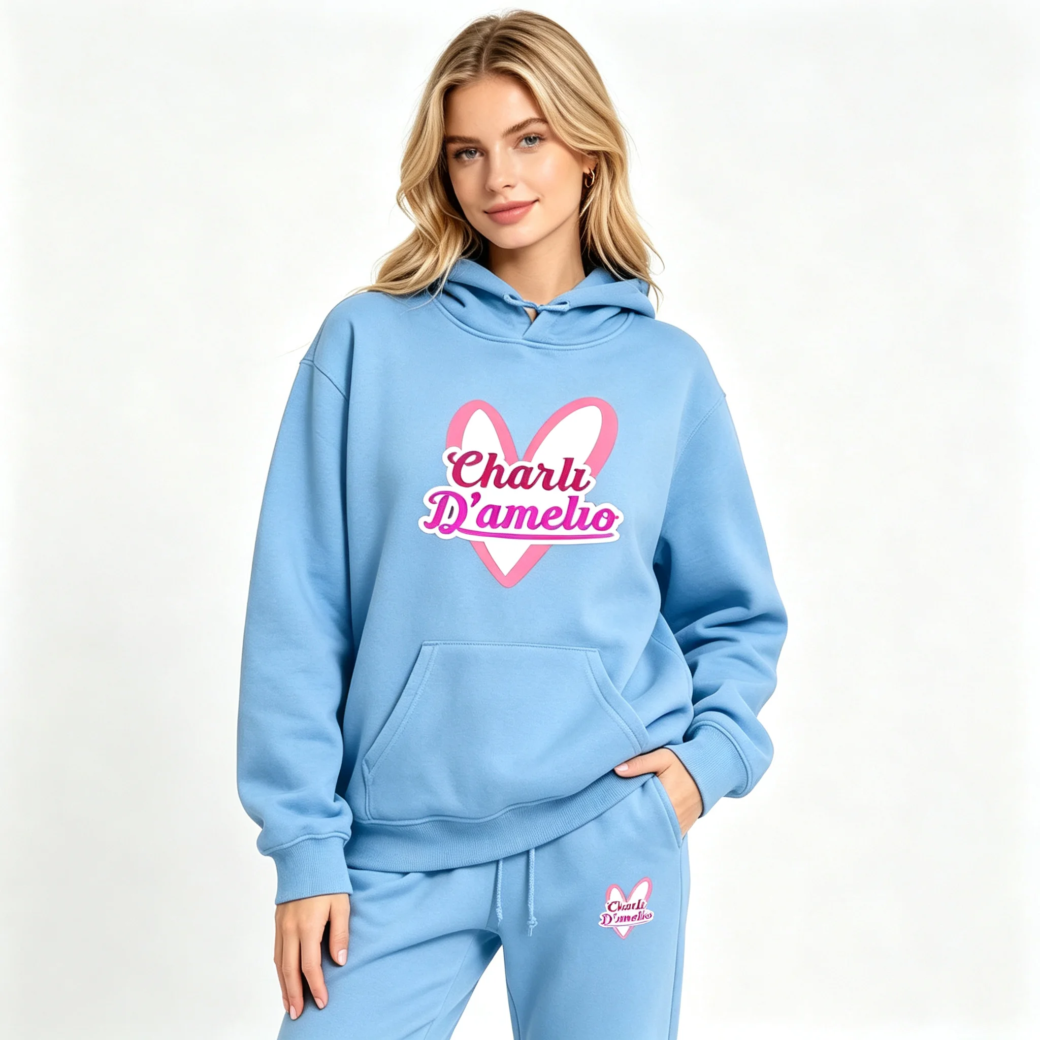 Hip Hop Comfortable Charli Damelio Merch Sweatshirt Sweatpants Suit Women's Hoodies+Trousers Suit Cute Girls 2 Piece Set Clothes