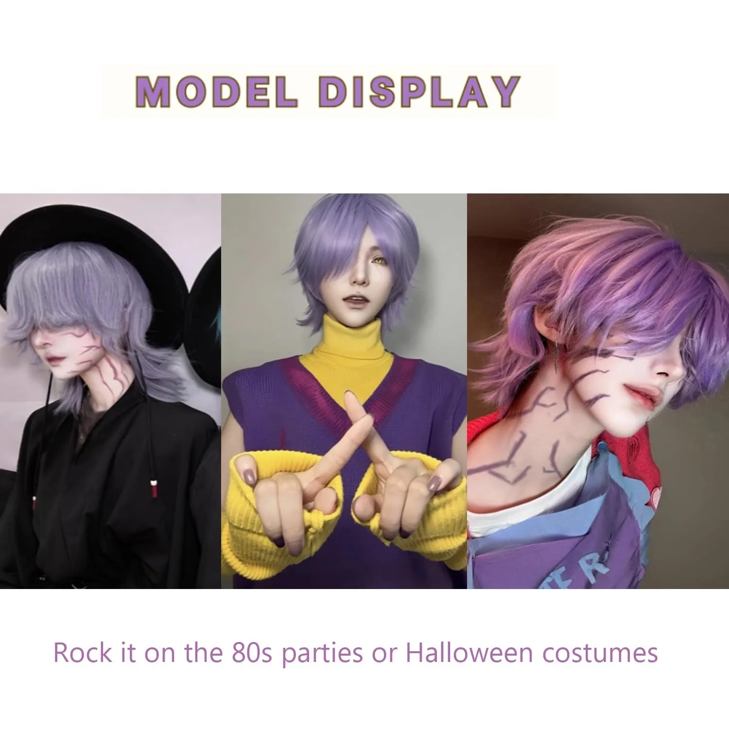 Kostüm Cosplay Perücke für Kinder Anime Pop Sänger Cosplay Perücken Jungen Idol Kostüm Perücke Halloween Zubehör Haar für Männer Hellviolett