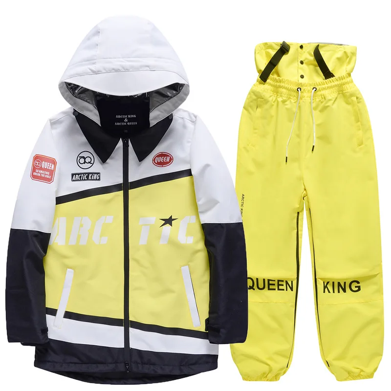 2023 terno de esqui dos homens das mulheres de luxo à prova de vento impermeável quente snowsuit inverno personalidade design jaqueta casal snowfield + calças