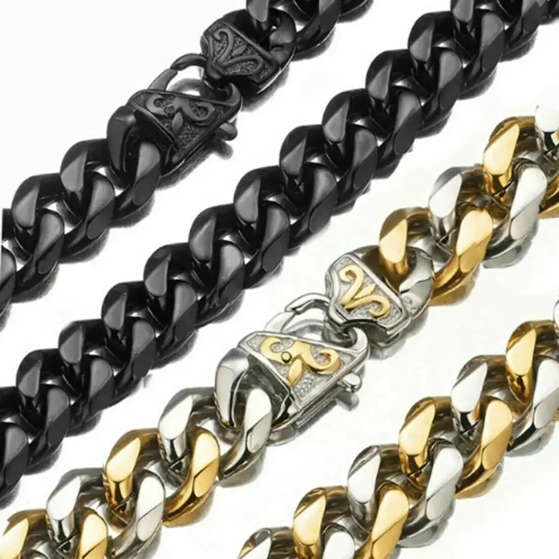 

Gold Color /Black Tone 316L Stainless Steel Curb Cuban Link Chain Necklace for Men Women Metal Hip Hop Jewelry Christmas Gift