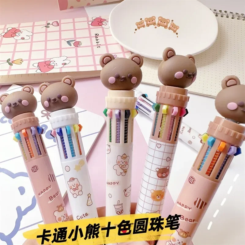 Cartoon Bear Ten Color Ballpoint Pen Kids Merry Christmas Gift Happy New Year Little Bear Pen Present Students Prize