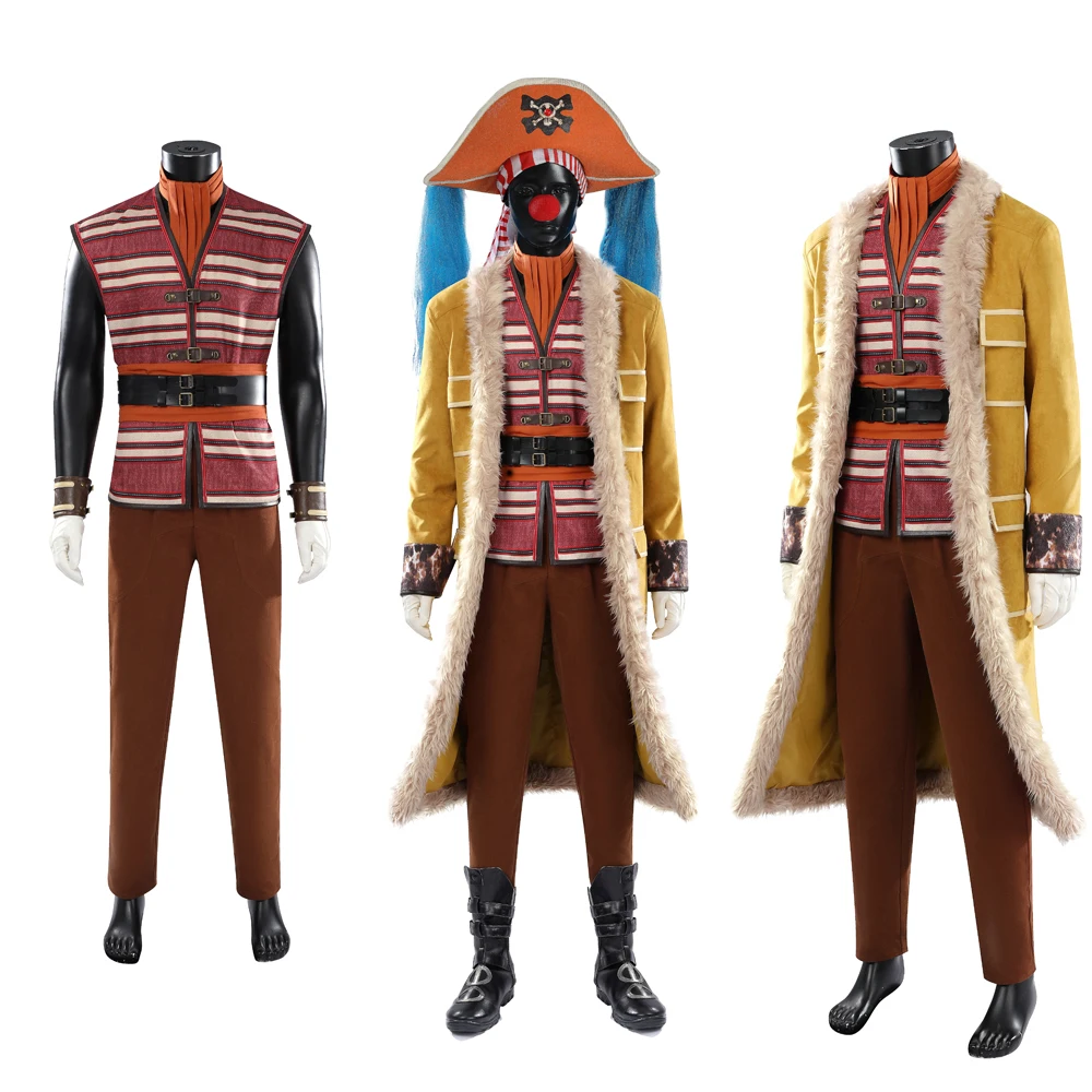 

2026 Buggy Cosplay Fantasy Anime Live Action TV One Cosplay Piece Costume Disguise Plush Jacket Stripe Male Halloween