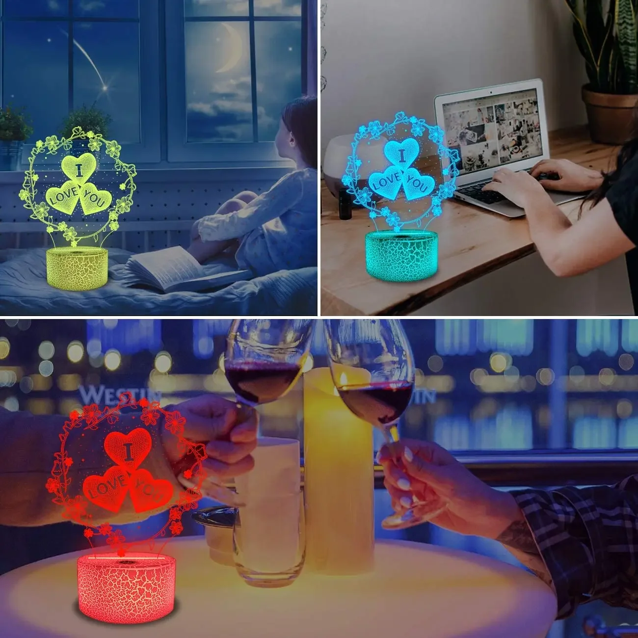 Night Light 3D LED Night Lamp Creative Table Bedside Lamp Romantic Heart Bear Light Valentine\'s Day Christmas Decor for Home