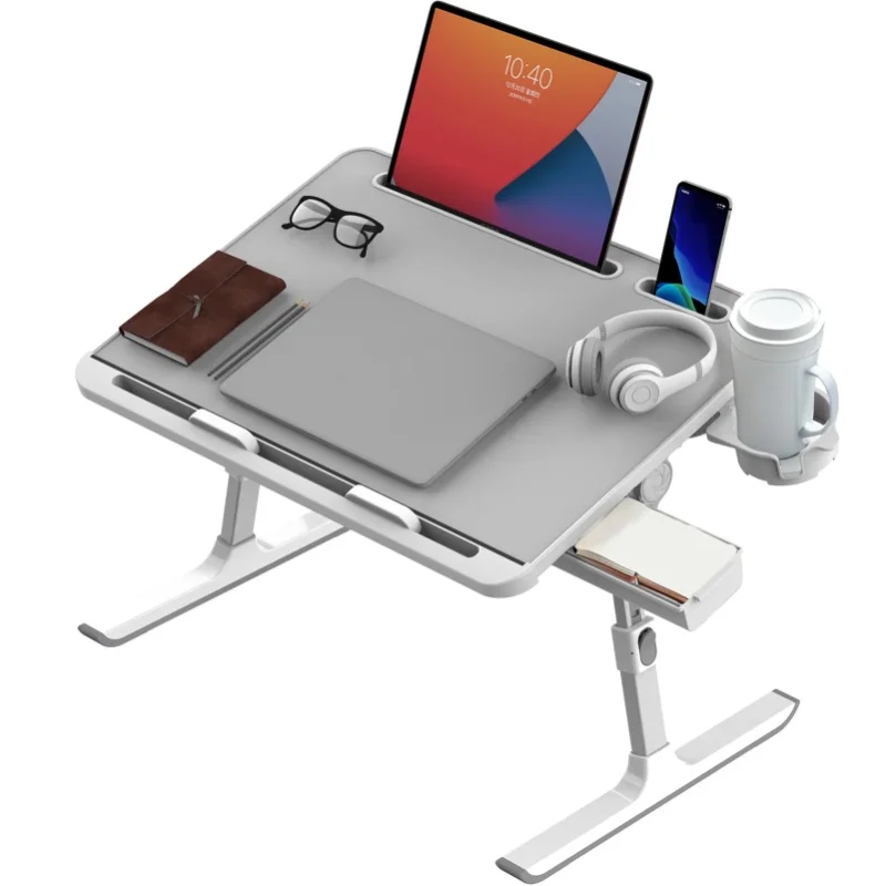 Klappbarer Laptop-Tisch für Bett, Höhenverstellbarer Laptop-Bettständer, Ergonomisches Design, 8-stufig Höhenverstellbarer Laptop-Bett-Tisch mit Schublade