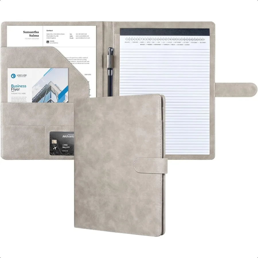 

Padfolio Portfolio Folder Faux Leather Interview Resume Folder with Document Organizer Busin Card Holder LetterSized Notepad Le