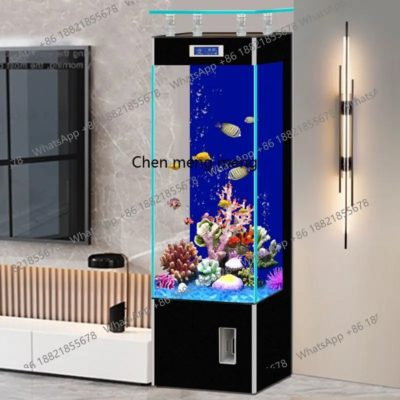 Living room household gold crystal ultra-white glass vertical floor ecological water-free goldfish tank
