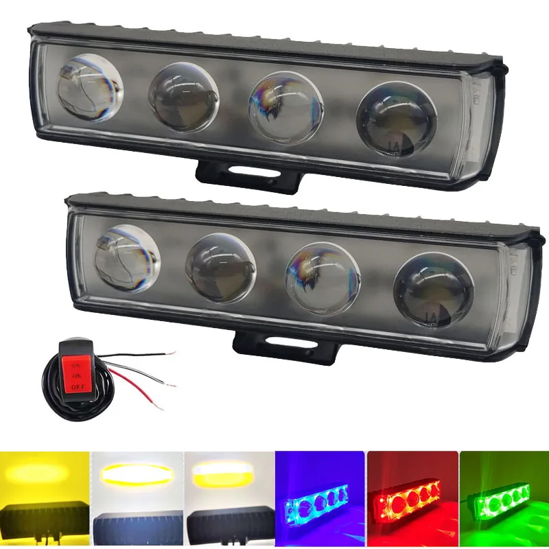 4 Lens Motorcycle LED Spotlight Dual Color With Colorful Mode Hi/Low Beam Fog Lamps For Car Trucks SUV UTV Driving Headlight 12V