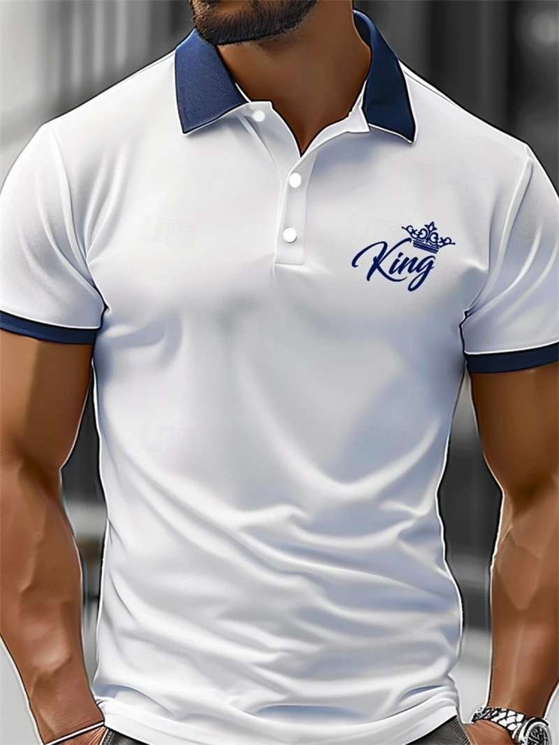 Simples tendência rei gráfico polo camisas para homens verão moda streetwear hip hop 3d impresso camisa polo legal lapela de grandes dimensões topos