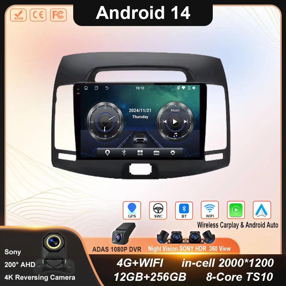 

For Hyundai Elantra 2006 - 2011 Android Car Radio Multimedia Video Player Navigation GPS Carplay QLED Touch Screen Autp Stereo