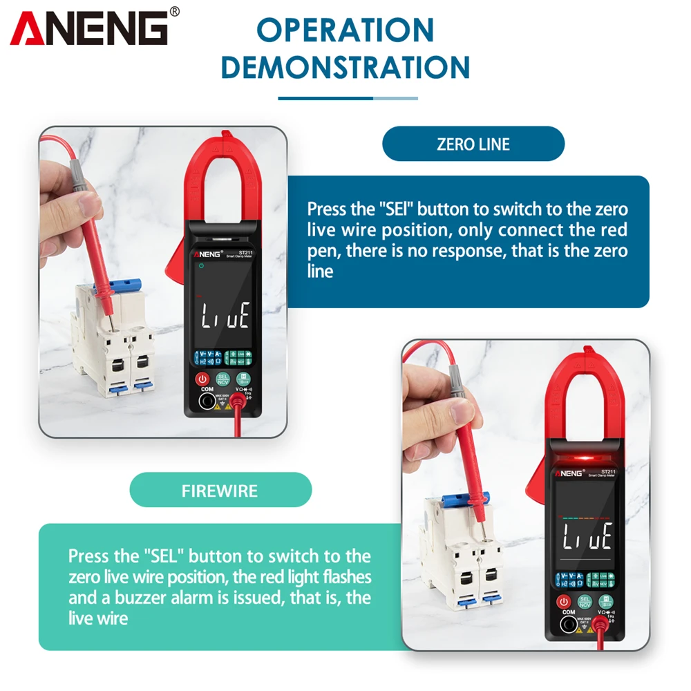 ANENG ST211  Digital Clamp Meter Multimeter DC/AC Multi Tester  Voltage Current Tester 6000 Counts Amp Hz Ohm Auto Range Tester
