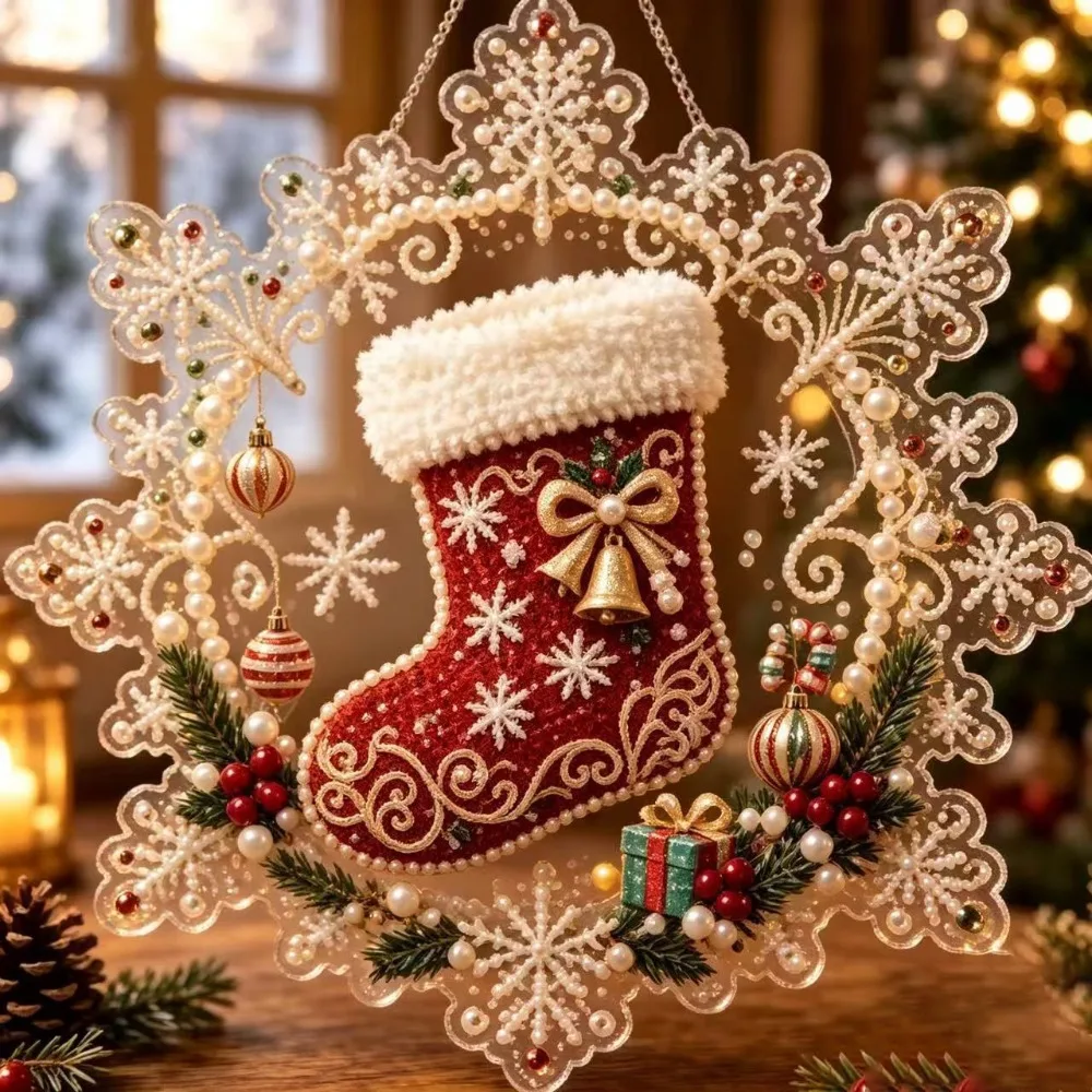 Acrylic Board Christmas Snowflake Pendant Clear Snowflake Shape Christmas Hanging Ornament Santa Pendant Christmas Decoration