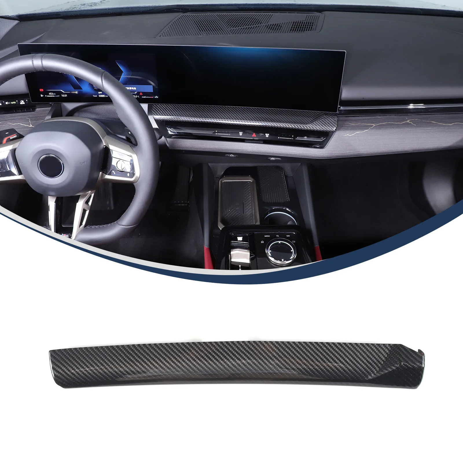 

Hard true carbon fiber Car Center Control Navigation Screen Lower Panel Decorative Cover For BMW 5 Series G60 2024 LHD