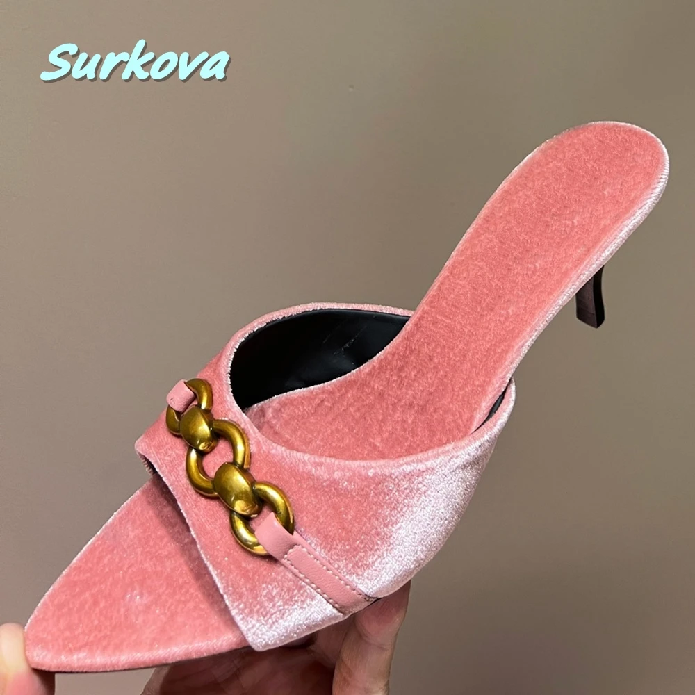 

Pink Suede Stiletto Slippers Summer Hottest Pointed Toe Thin High Heel Sexy Women Shoes Fashion Comfortable Outside Lady