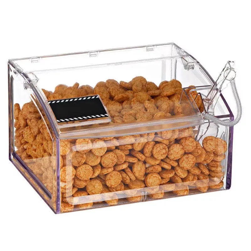 Supermarket display stand Pet bulk candy storage box with spoon Plastic food container