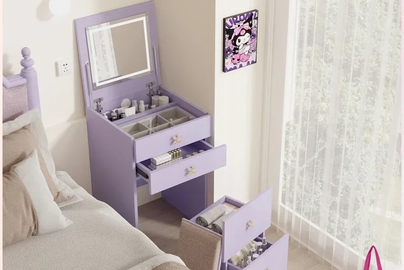 Dopamine floor jewelry cabinet bedroom purple dresser small apartment flip mirror makeup bucket integrated with stool