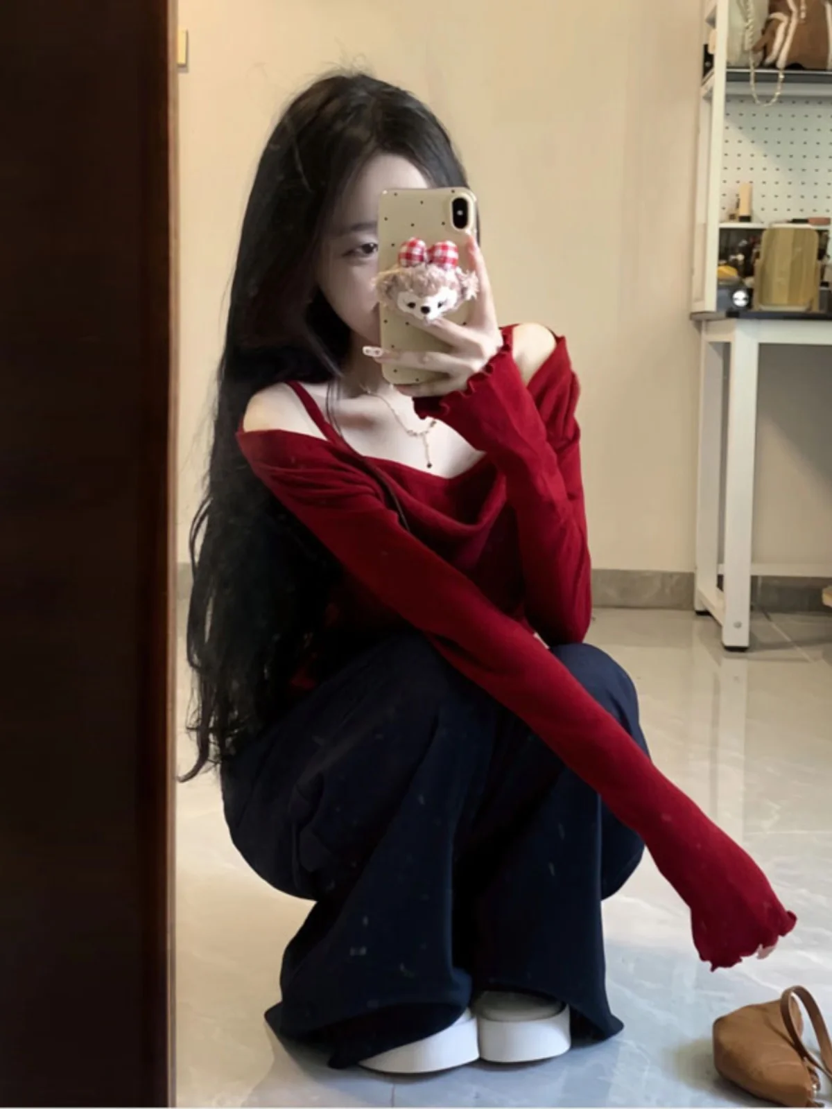 

Spring Fashion Tea Rose Style Casual Two-Piece Set Korean Style Top And Long Pants Comfortable Cotton Blend Mid-Waist Fit