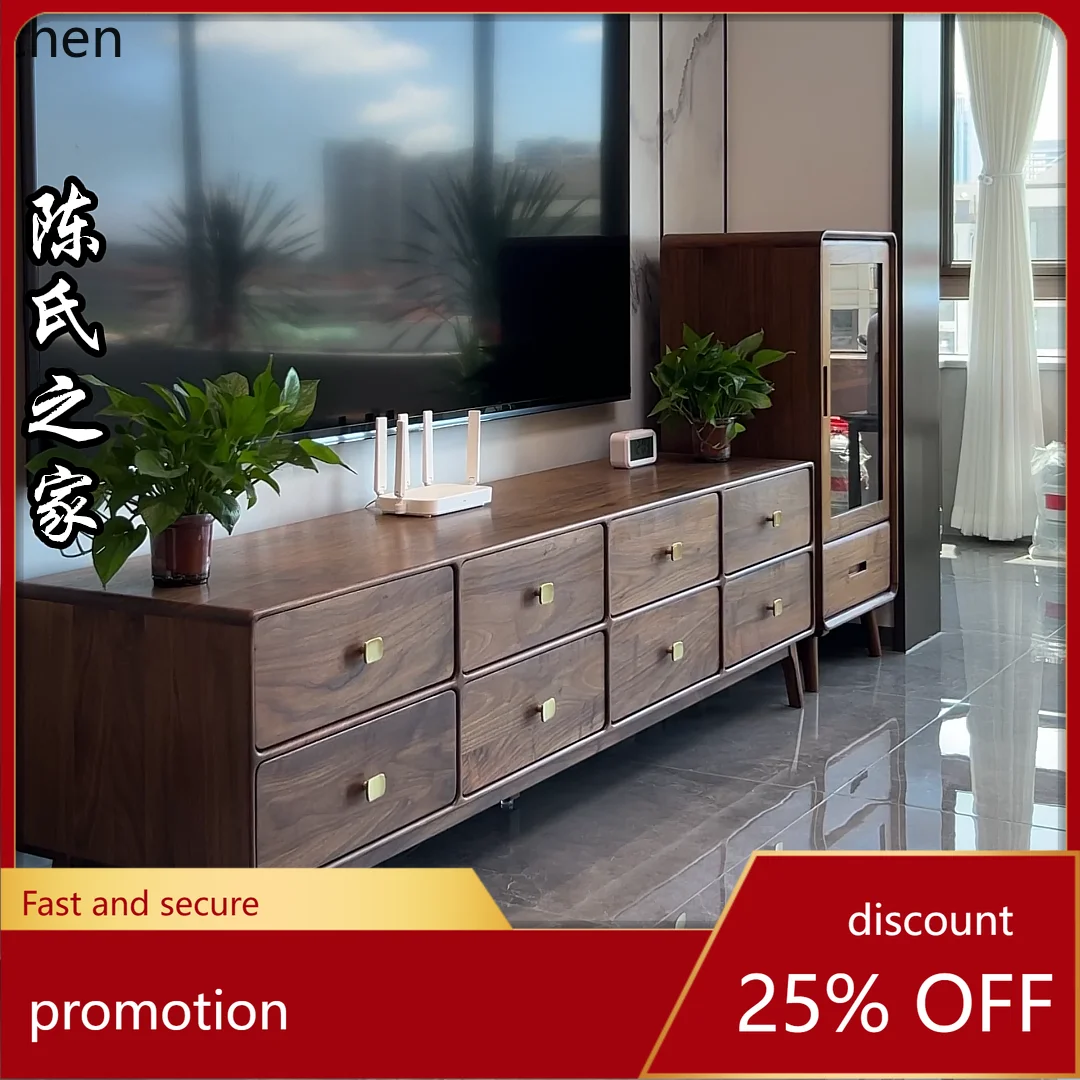 

HT Home Wall-Mounted New Chinese Style Solid Wood TV Cabinet Modern Simple Living Room Storage Cabinet Organizer