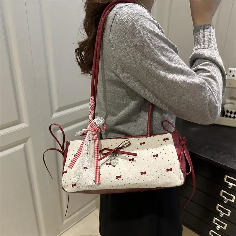 

【YY35】Корейская милая сумка на плечо с бантом, модная милая сумка с бантом и принтом подмышки, женская модная сумка, пригородная сумка, подарок для девочек