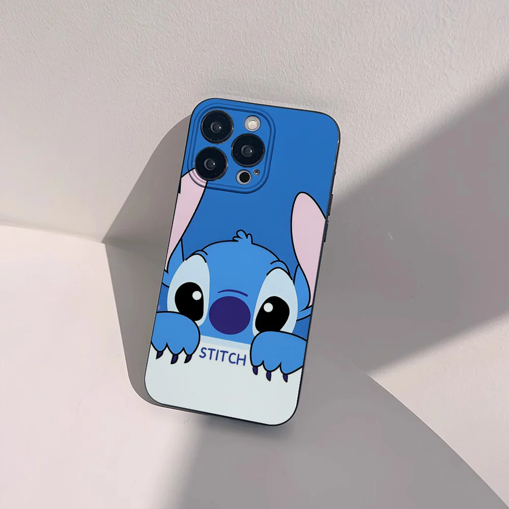 Stitch-Lilos Cute Phone Case for iPhone 15 14 13 Pro Max 11 12 Mini X Xs XR Se 2022 Black Silicone Cover