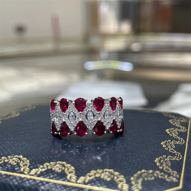 

ZFSILVER 925 Silver Luxury Trendy 3x4mm Cultivated Gemstone Red Oval Eye Ring For Charm Women Wedding Party Jewelry Gift R3-0751