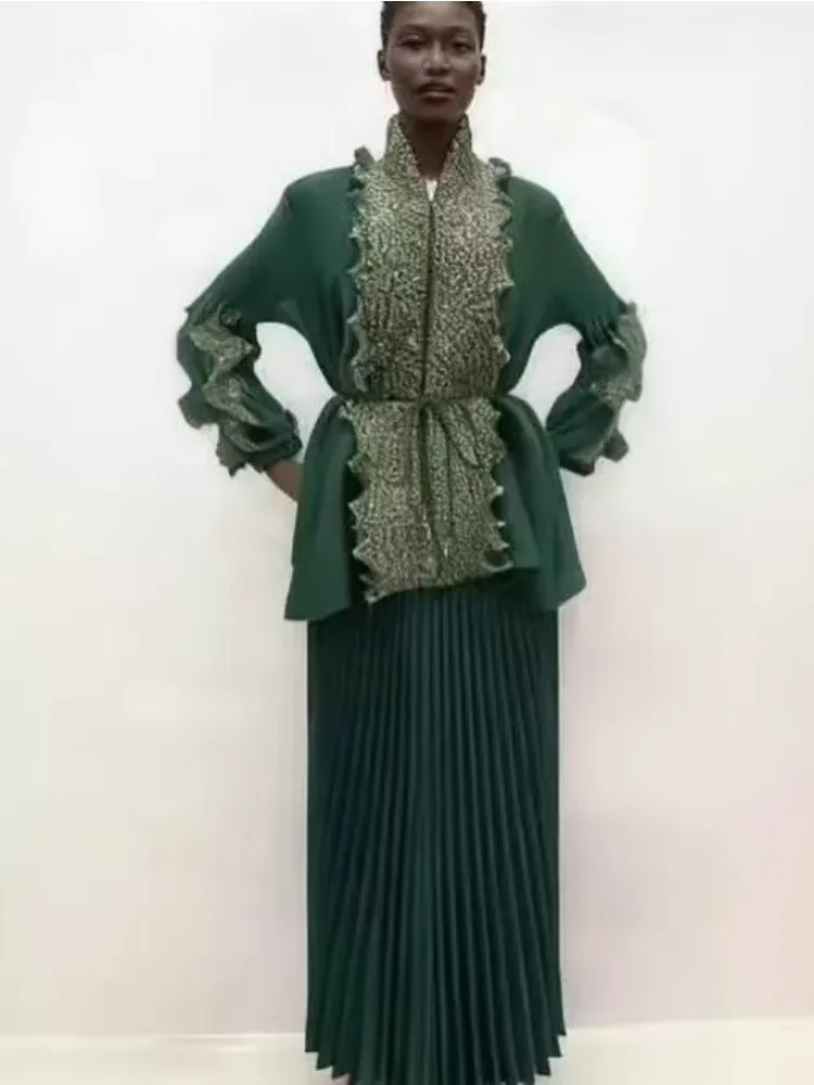 ชุดเซ็ตสองชิ้น เสื้อจีบพลีททรงหลวม กระโปรงจีบพลีท ดีไซน์หรูหรา งานหนัก คุณภาพสูง ชุดสูทใหม่ เสื้อผ้าผู้หญิง คอลเลคชั่นใหม่ ฤดูใบไม้ผลิและฤดูใบไม้ร่วง ปี 2025