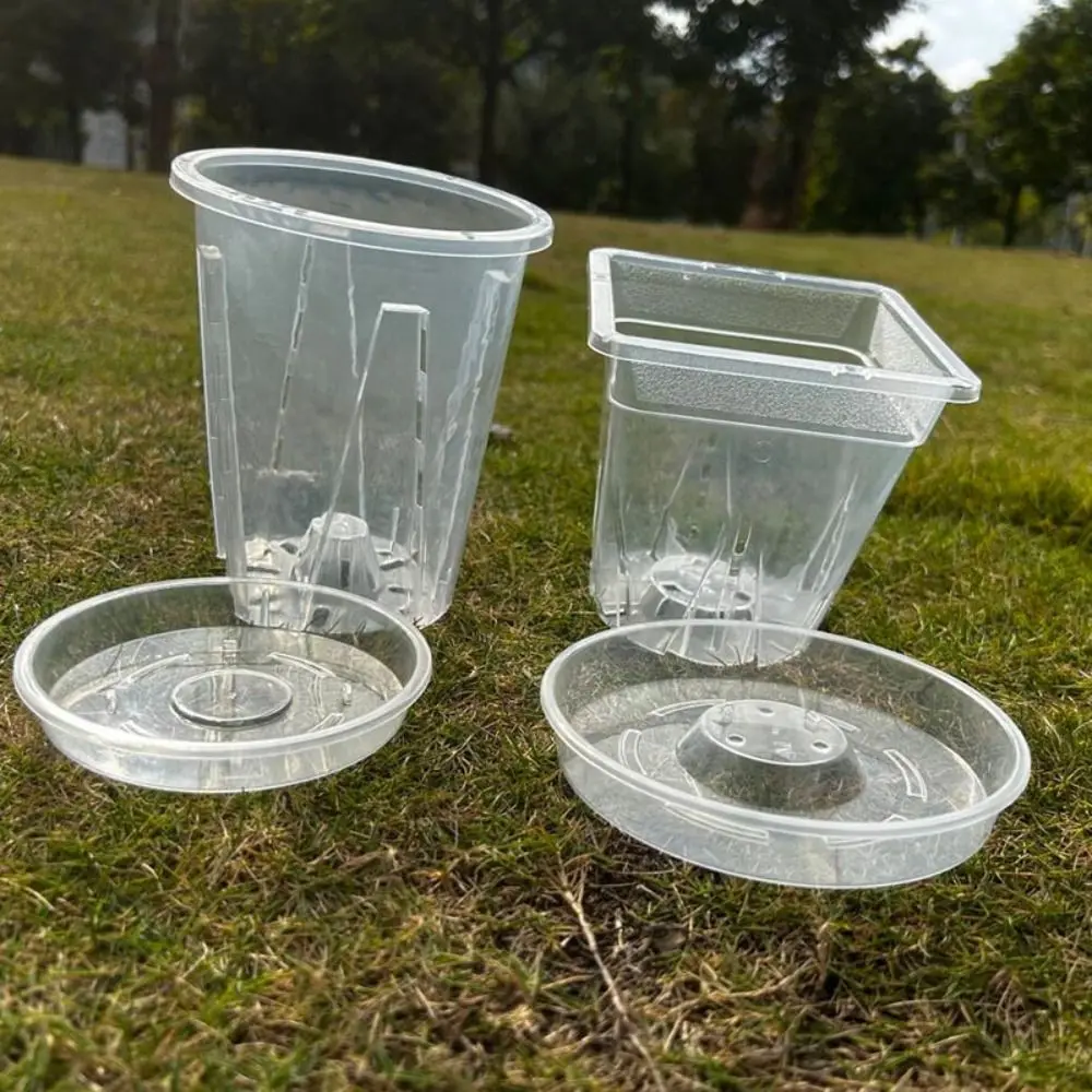 Plastic Transparent Flower Pot Round Square Clear Phalaenopsis Orchid Potted Orchid Pot Accessories