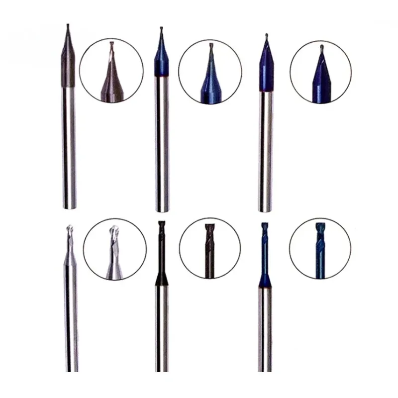 Pemotong Pengolahan Tulang Rusuk Pabrik Akhir Karbida Mikro CNC Leher Panjang Dalam Diameter Kecil 0.2 0.3 0.4 0.5 0.6 0.7 0.8 0.9Mm Pabrik Mini