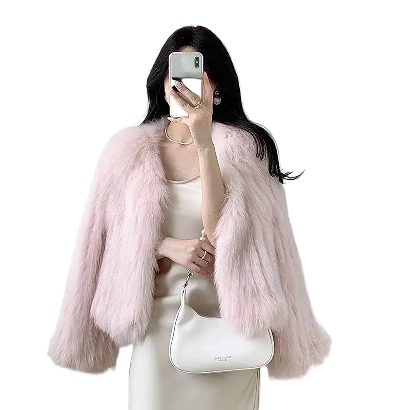 

Tajiyane High Street Fox Fur Coat для женщин Зимняя вязаная короткая куртка из лисьего меха Розовые шубы Корейская верхняя одежда Jaqueta Feminina