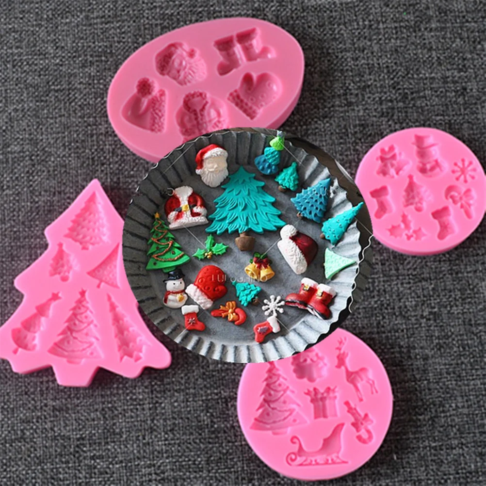 

Silicone Santa Claus Christmas Tree Molds Tasteless Nonstick for Fondant Cake Chocolate Candy Ice Cube Jelly DIY