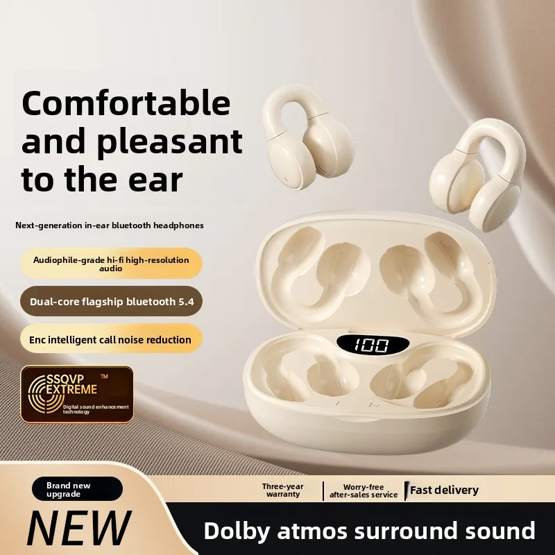 New Bone Conduction Bluetooth Earbuds Wireless Open Ear Clip On Sports Headphones Long Wear Comfort Stereo