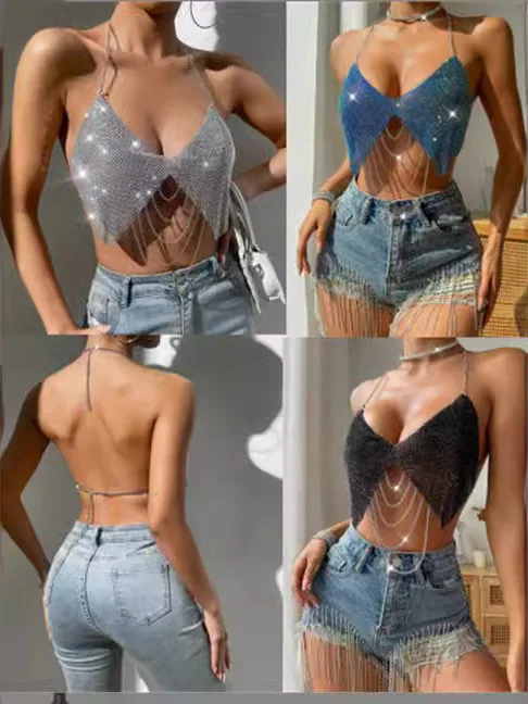 

Sexy Flaing Bal Slim Fit Tank Top Women's Cross-Border Street Sle ort Sve iny Strapl Vest Clubbing Wind