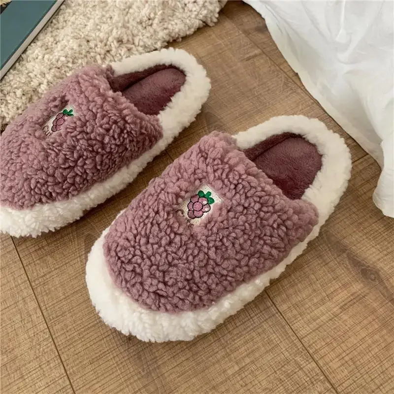 Fur Cotton Slippers Women's Thermal Home Wear Ins Style Cute Girl Heart Warm Plush Cotton Slippers Women Shoes fluffy slippers