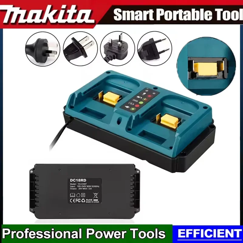 

Двойное зарядное устройство Makita 18V с вилкой EU/US, замена для оригинального зарядного устройства Makita 18V Li-ion, быстрое зарядное устройство для BL1815 BL1820 BL1830.