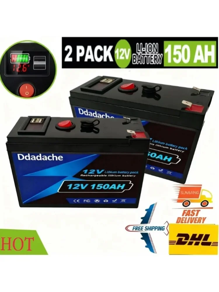 LiFePO4 12V 150Ah wiederaufladbare Lithiumbatterie, integriertes BMS, perfekt für Aufsitzspielzeug, Solarmodule, Fischfinder, Power Wheels