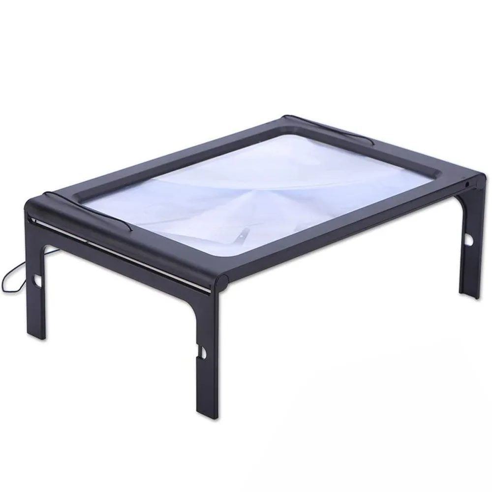 Portable PVC LED Light Magnifier Black 270 * 205 * 110mm Foldable Magnifying Glass Full-Page Magnifier for 4X For Elderly