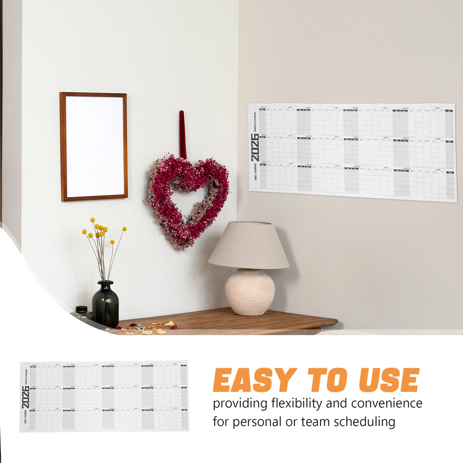 Calendario da parete cancellabile a secco Grande 100x42 cm Lavagna laminata riutilizzabile senza data Pianificatore annuale Organizzatore mensile Ufficio Aula