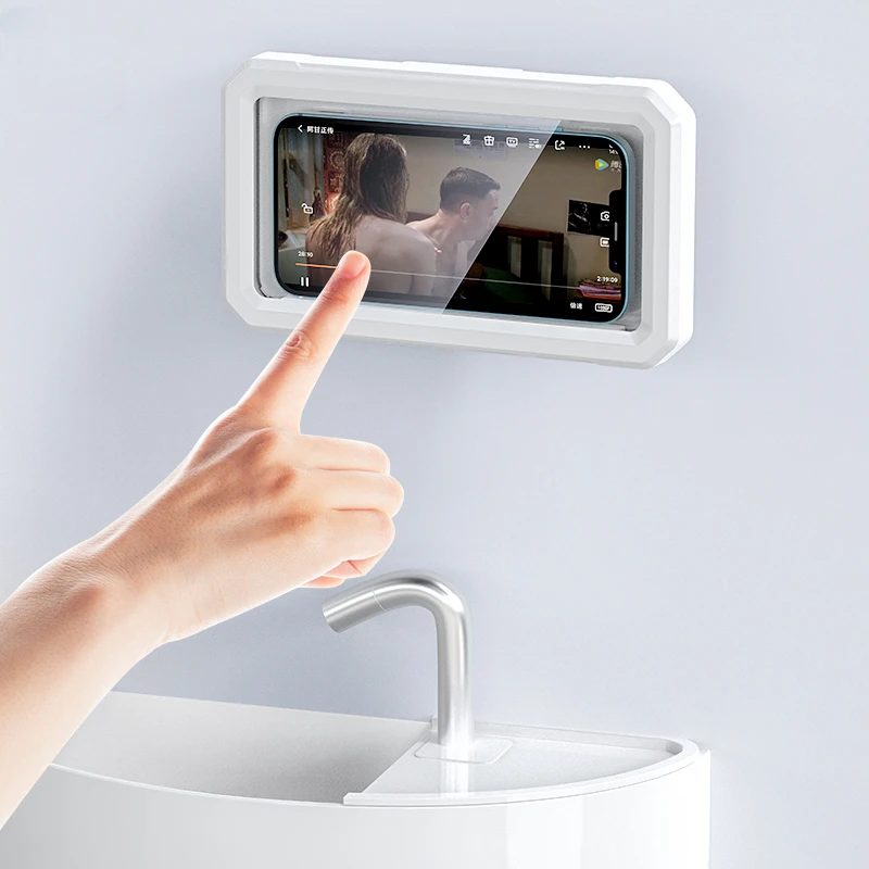 Bathroom Waterproof Touch Screen Phone Case Retractable Rotation Mobile Phone Box for Shower TV Toilet Kitchen Stick To The Wall