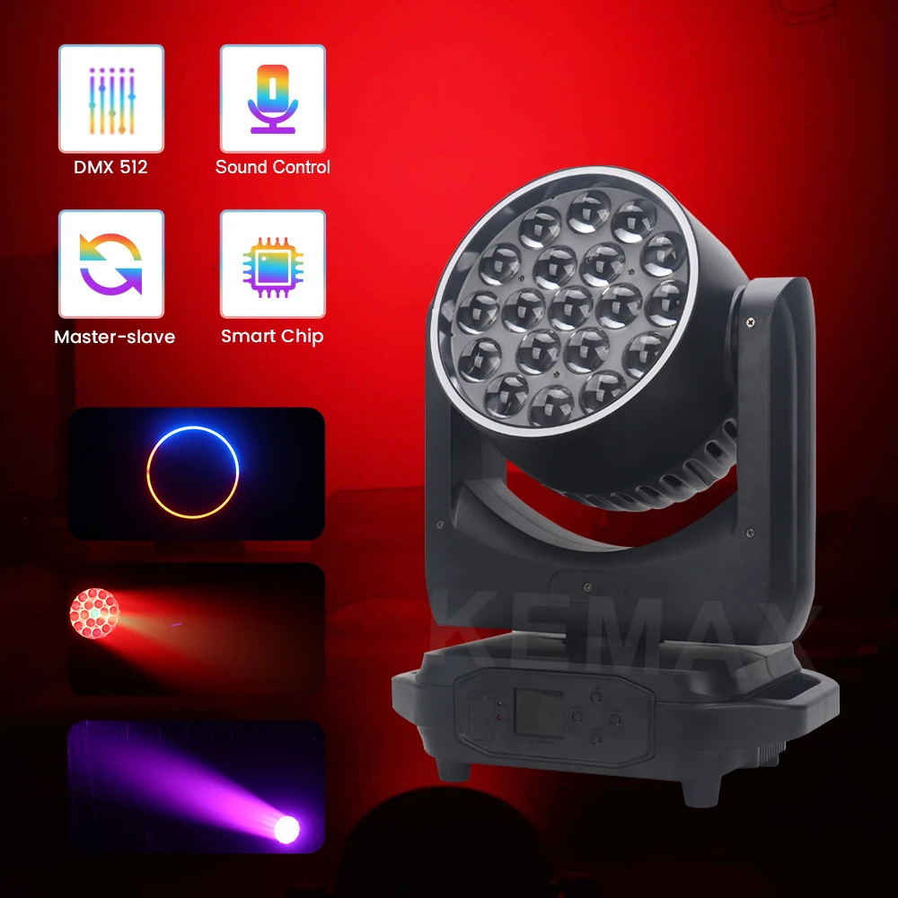 

Moving Head LED Disco Light 19x15W RGBW Zoom Wash Lights DJ Party Effect Stage Lighting For Wedding Concert Nightclub Bar