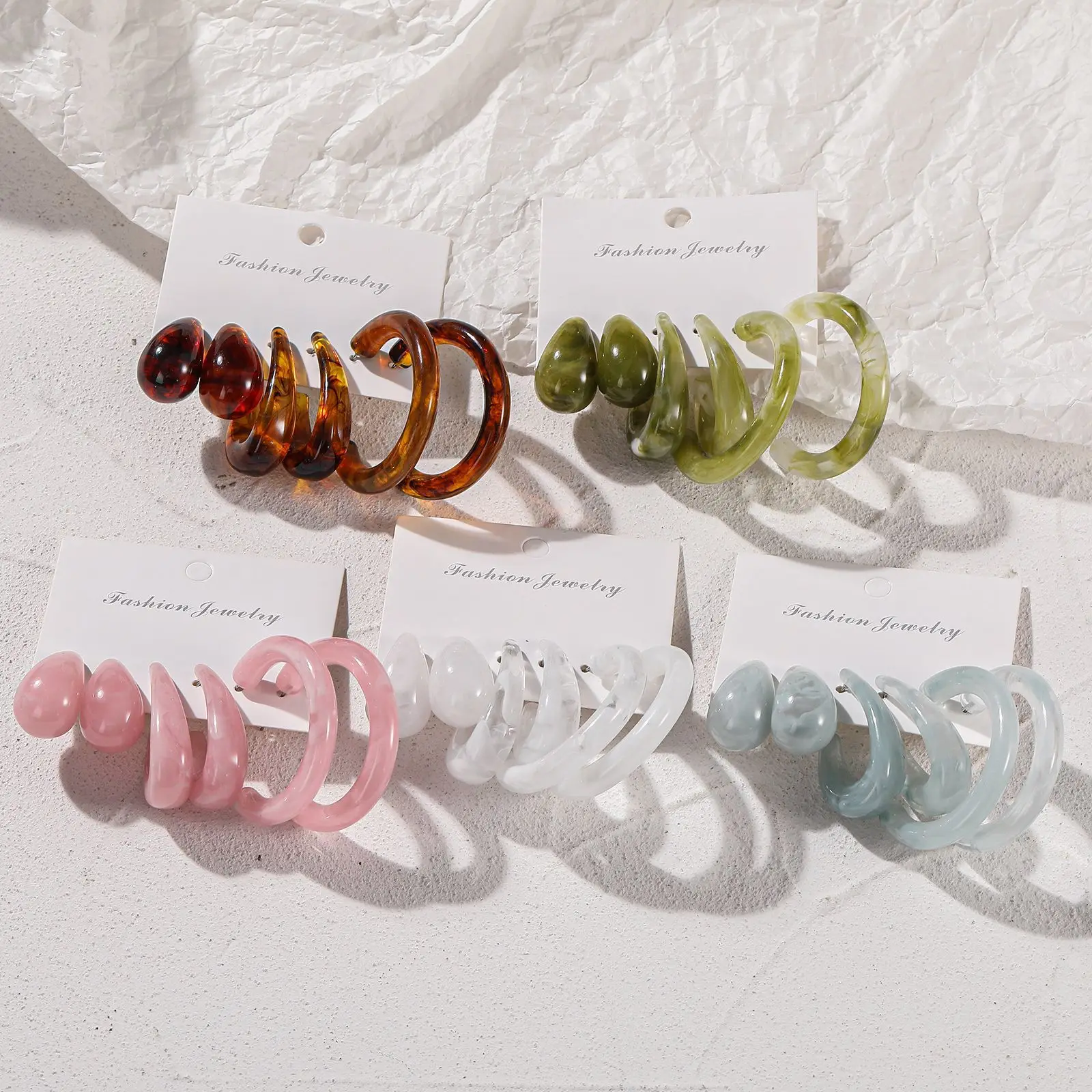 Earrings 3 Pairs Set Acetate C Shaped Letter Alloy Vintage Creative Retro for Women Daily Party Elegant Durable Lightweight