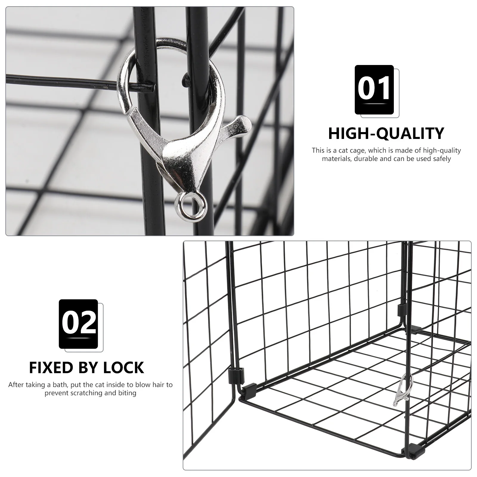

1Pcs Transparent Folding Cat Cage Pet Carrier Rust Proof Iron Holder for Cats Under 3kg Bath Hair Blow Dry Anti Scratch Bite