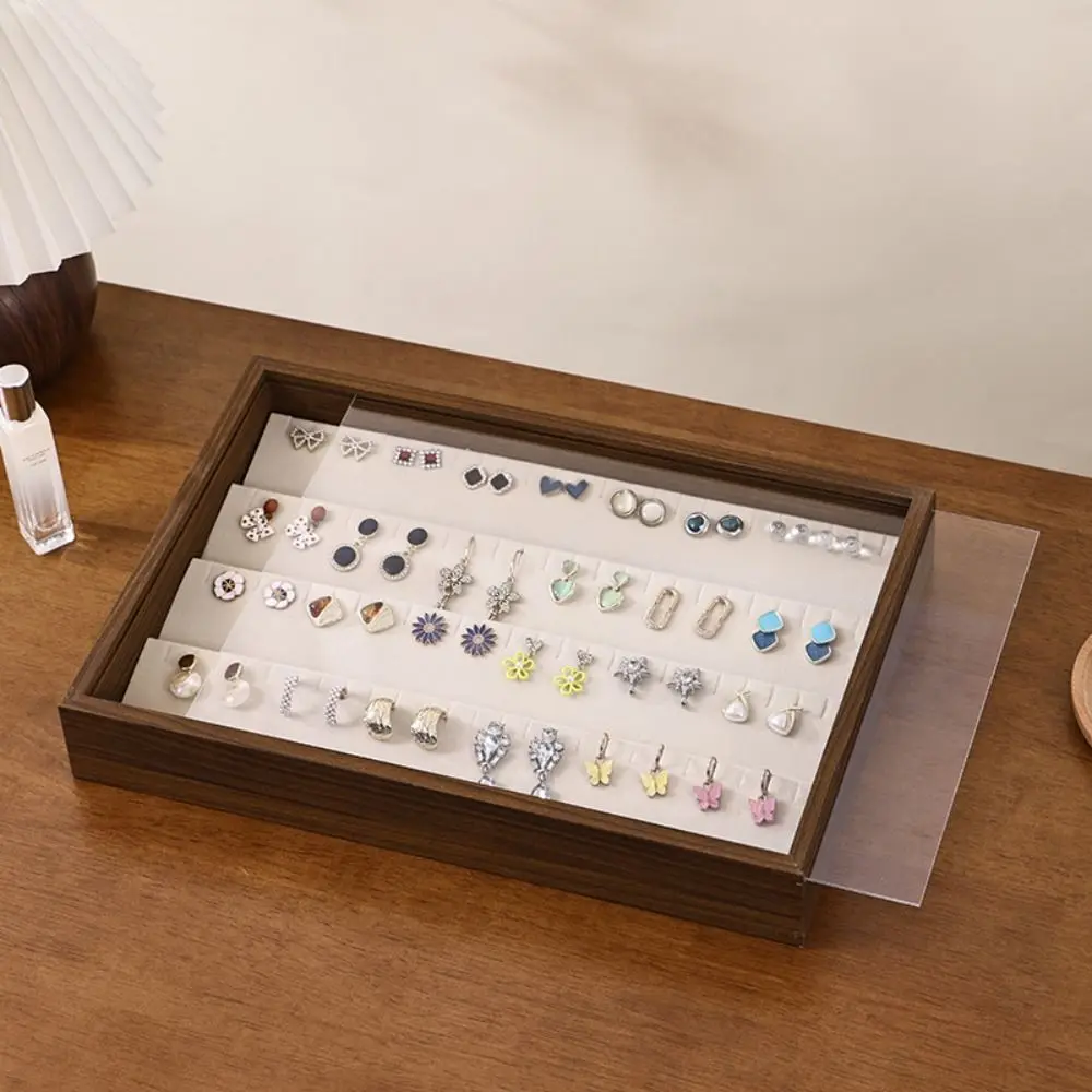 

Walnut Wood Dust-proof Jewelry Box Retro Multifunctional Grain Jewelry Tray Bracelet Necklace Display Jewelry Holder
