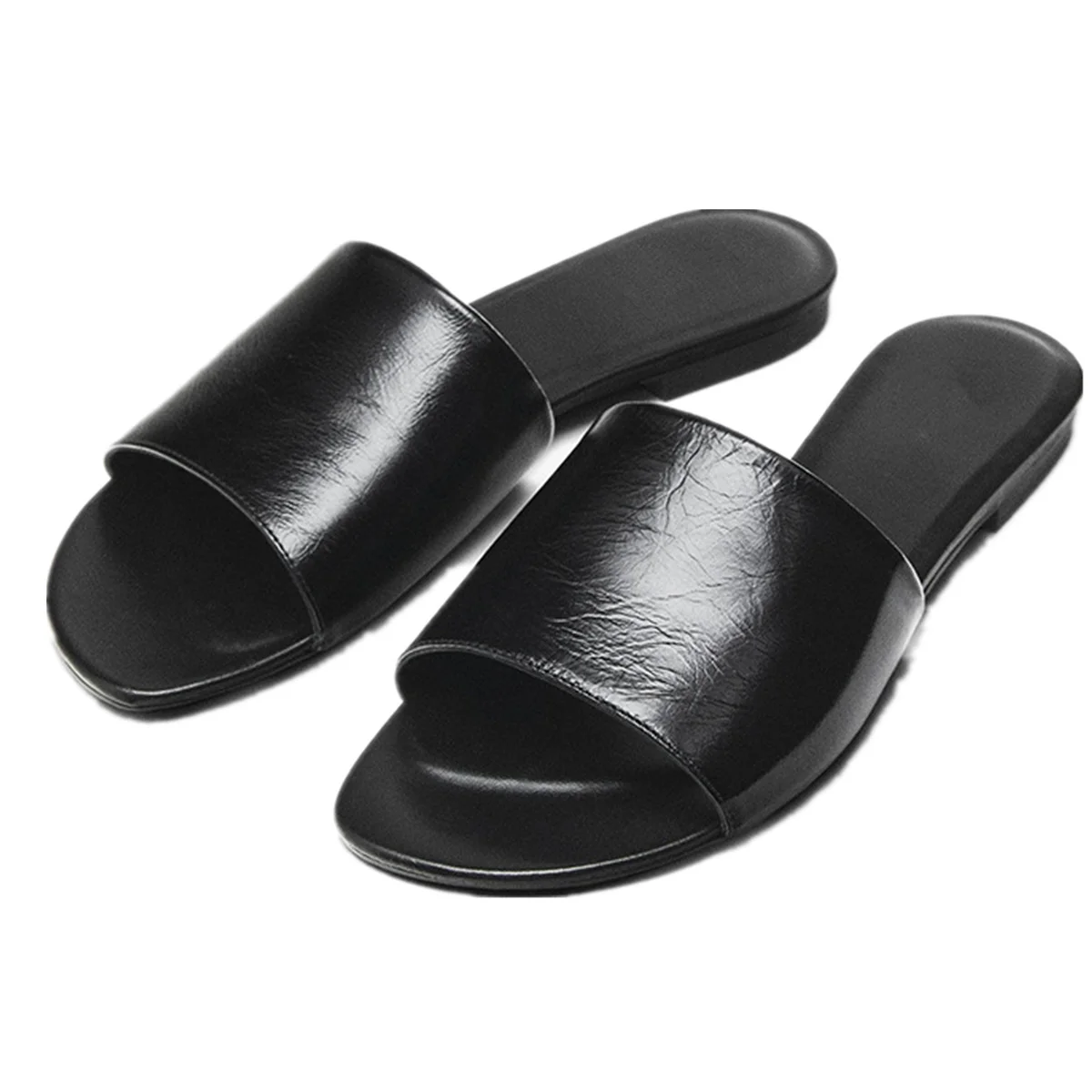 

Withered French lazy Ladies Genuine Leather Flip-flops Outdoor Fashion Versatile Slippers Shoes Minimalist Mule Flats Womens