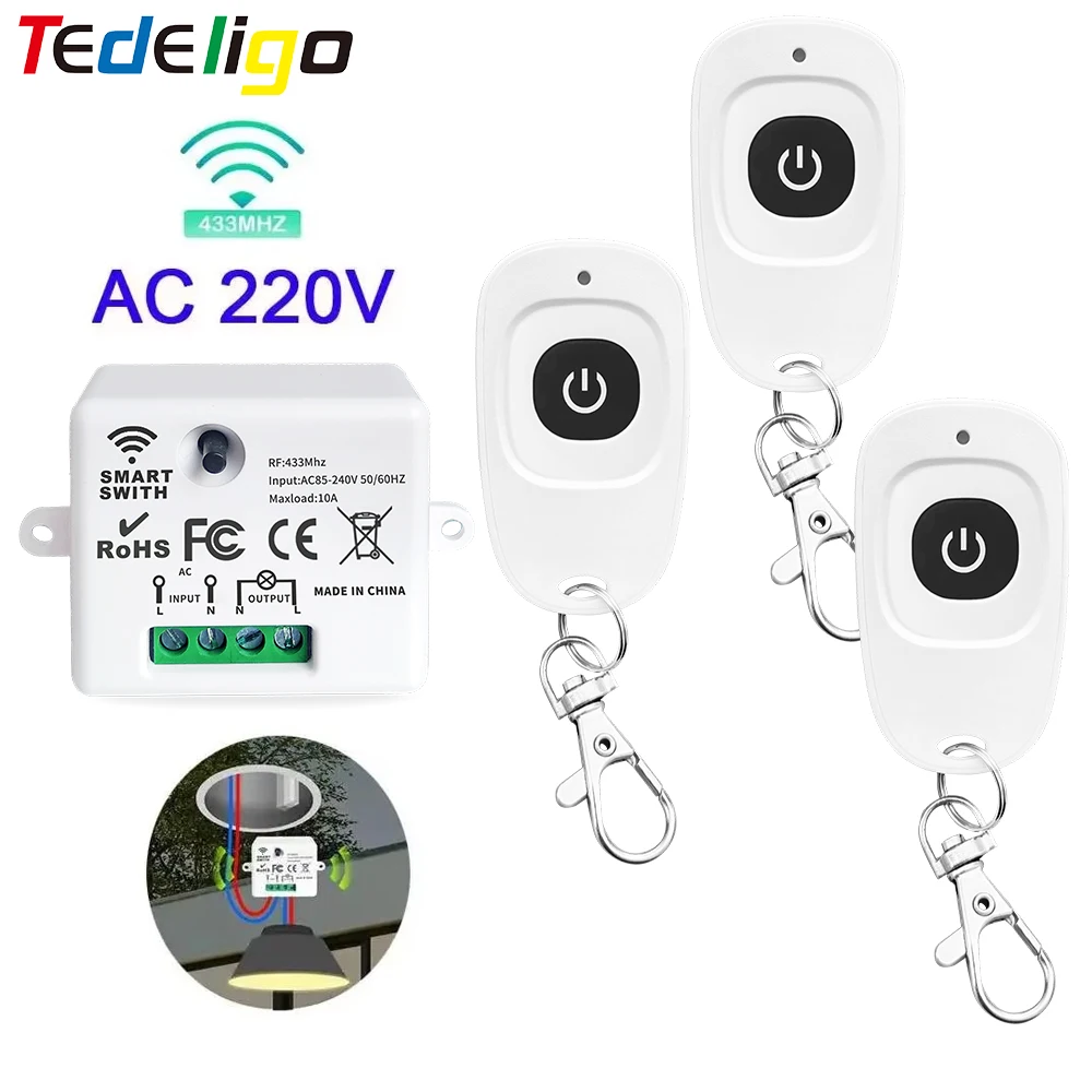 

433Mhz Universal Wireless Remote Control Switch 110V 220V 10A Relay Mini Receiver Remote Control For Home Led Light Lamp