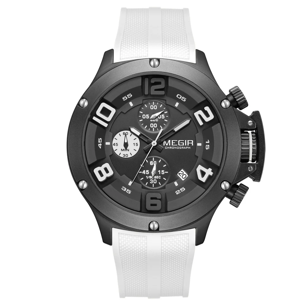 MEGIR 2025 Fashion Men's Silicone Strap Watch Luxury Calendar Chronograph Quartz Wristwatches Military Sport Luminous Clock Male